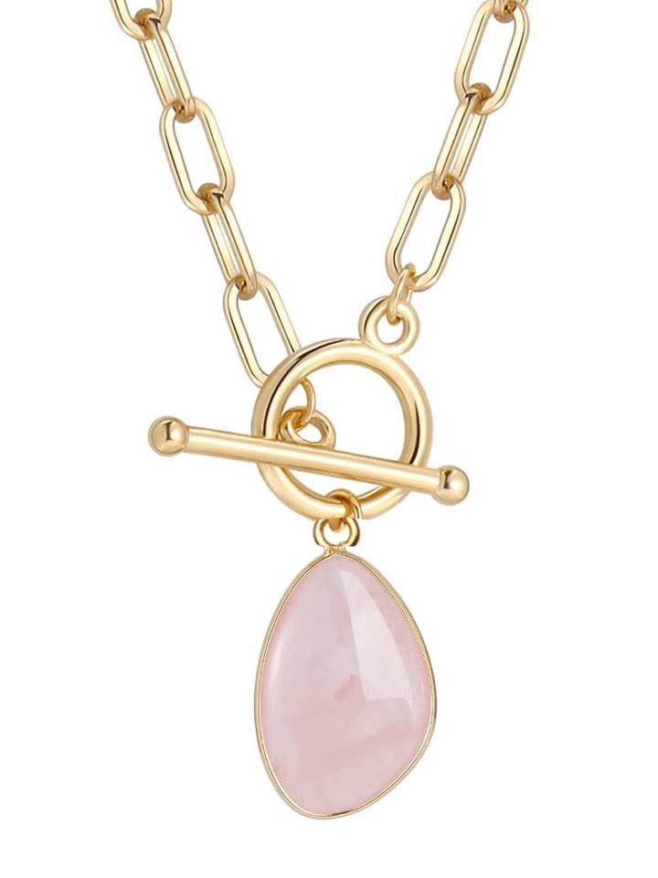 18k forgyldt rosenkvarts geometrisk dråbehalskæde for engroshandel hos Stephen Oliver
