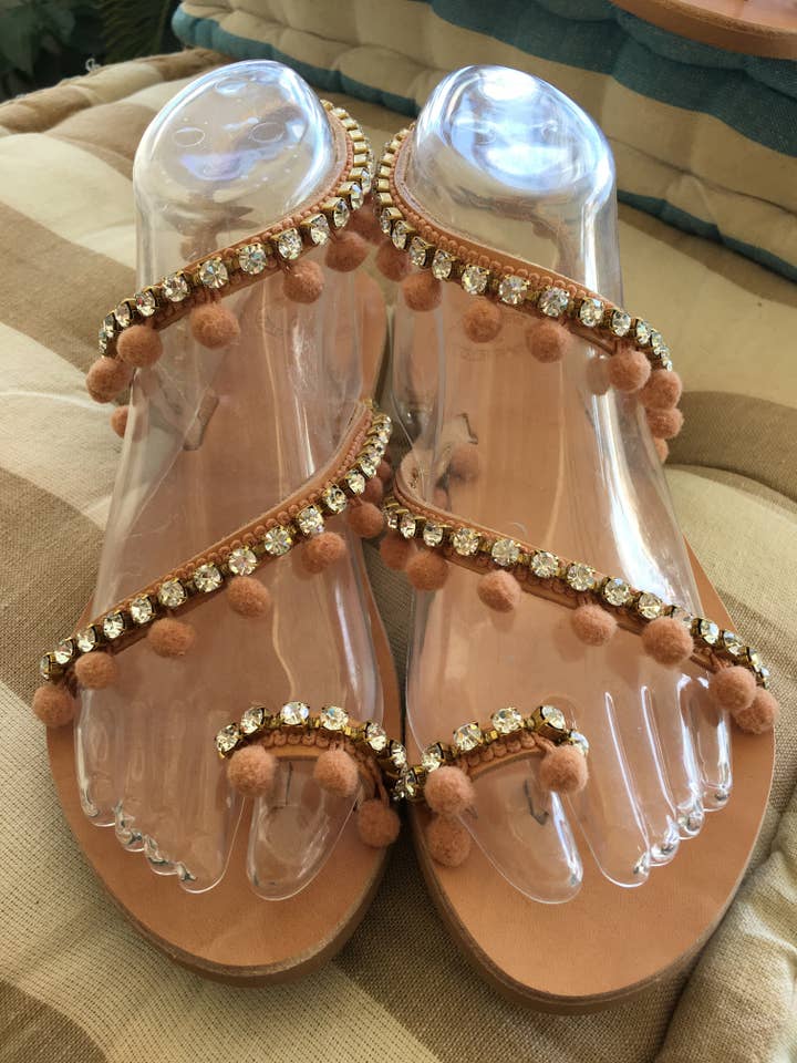 Sandálias Gregas de Couro com Cristais Preciosa "Matilda" por atacado de SIBYLLADELPHICA