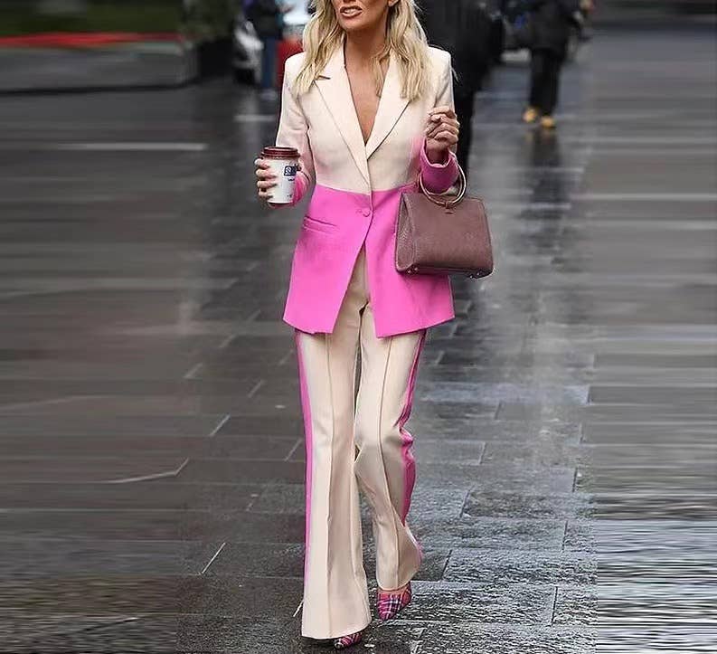 Productseeker – Großhandel Komplettanzug – Damen – BL194Y Moderner Business-Anzug mit Farbblock und Schlaghose9