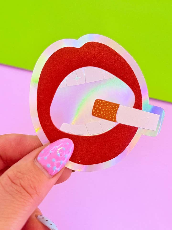 Smokin' Lips Holographic Sticker for wholesale by Printed Weird