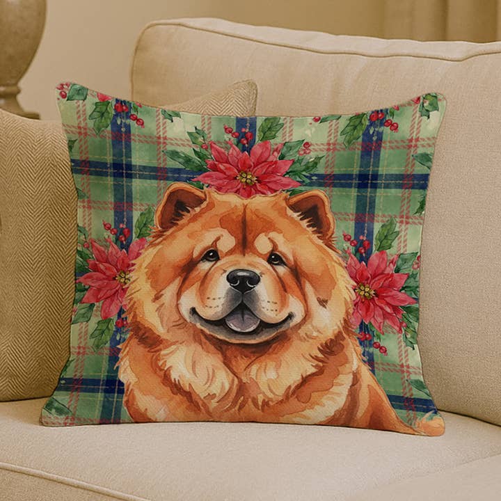 Cojín de Navidad con Flores de Pascua Chow Chow Rojo 14x14 WDK8580 para venta al por mayor de Caroline's Treasures