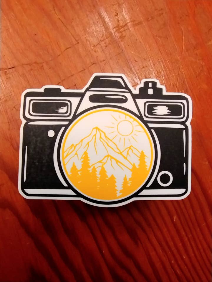 Camera with Mountain Scene Sticker, Scenic Outdoors, Nature for wholesale by The Crafty Bookworm3