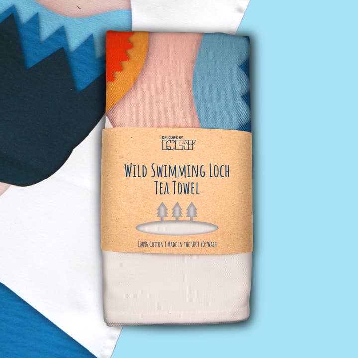 Wild Swimming | Loch / Lake Tea towel for wholesale by Designed by Islay