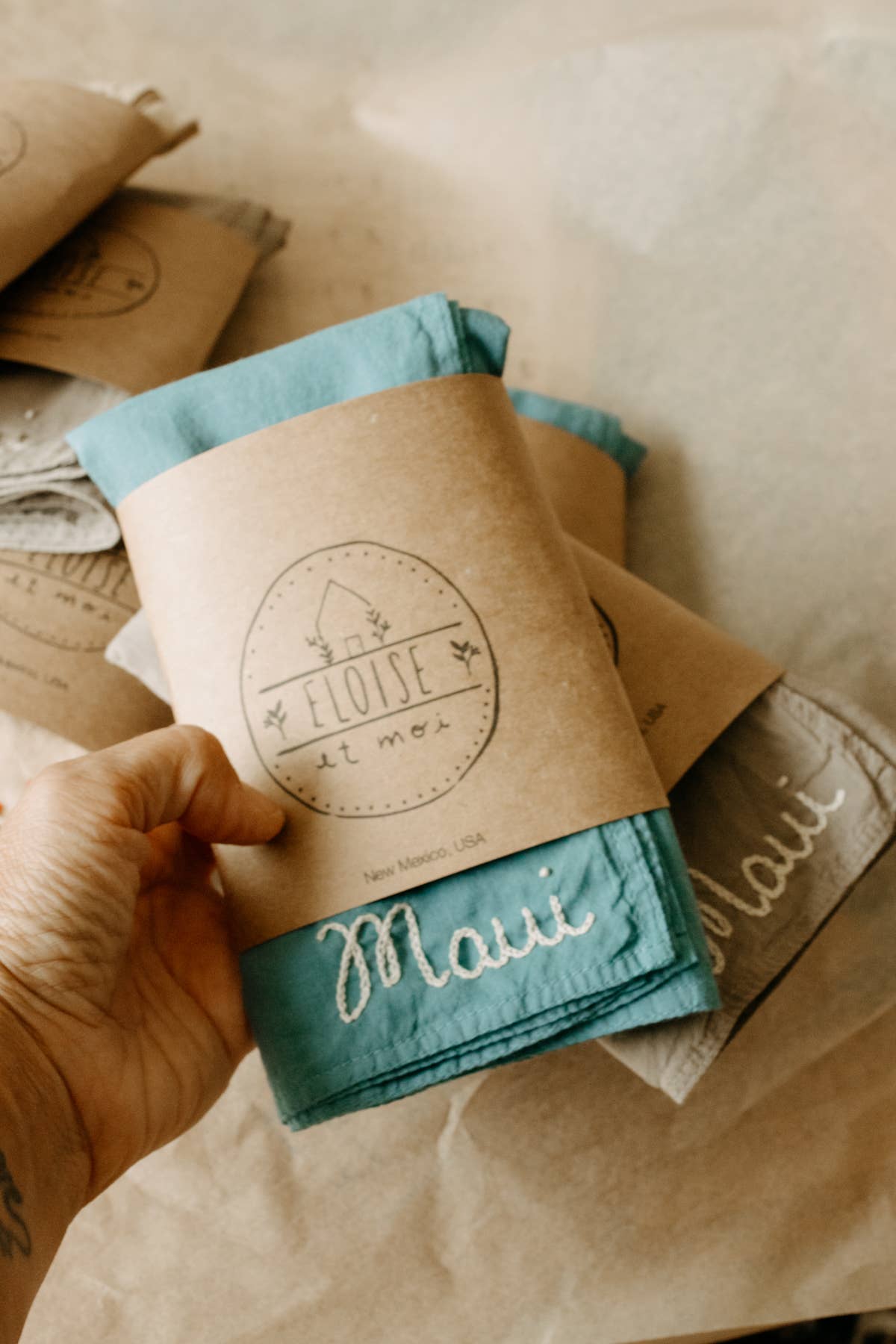 Eloise et moi - Wholesale Bandana - Women's - Hand embroidered hand dyed organic cotton bandana - Oui ban10