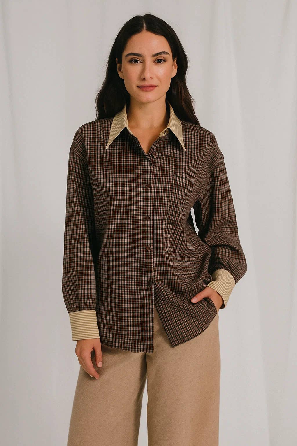 Chilli Girl Collection - Wholesale Button Down Shirt - Women's - Oversize checkered shirt with pocket details0