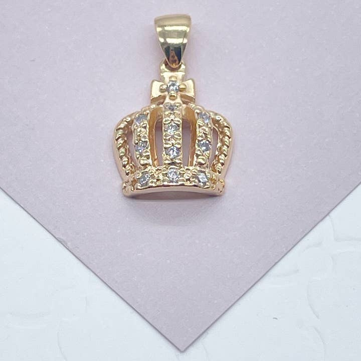 18k Gold Filled Dainty King's Crown Charm In Micro Pave Settings   Pendant And Jewelry Making Supplies for wholesale by Milie