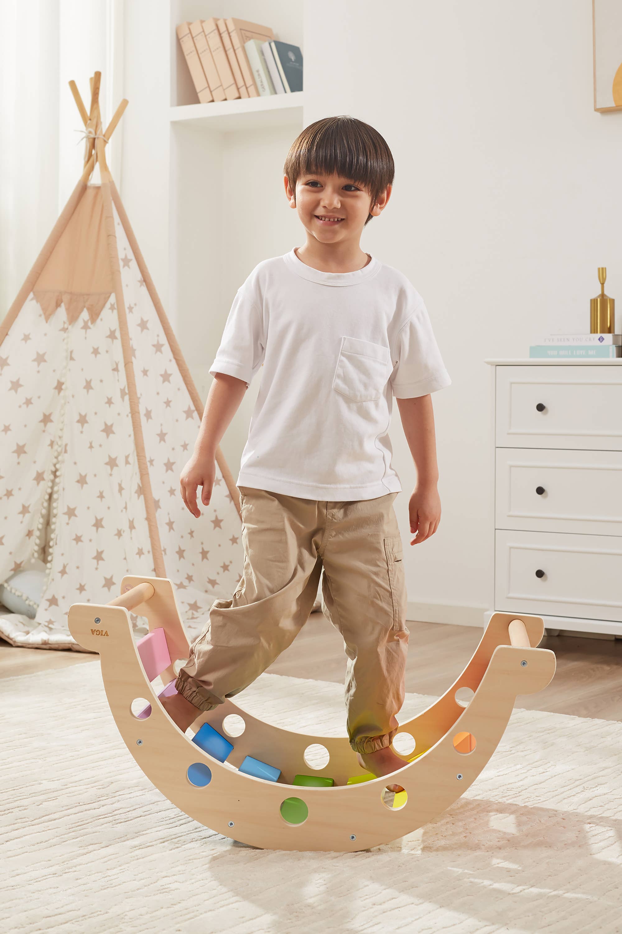 Trade Toys Limited – Brinquedo de madeira - Crianças por atacado – Viga Rainbow Rocker9