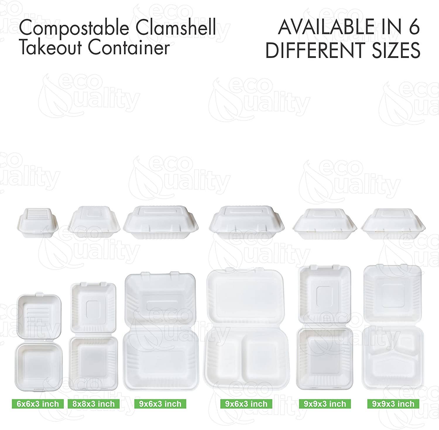 EcoQuality - Venta al por mayor Recipientes para alimentos - Caja compostable cuadrada con bisagras para comida para llevar de 9 x 9 pulgadas4