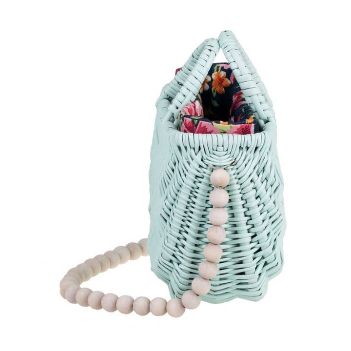 Mint Wicker Handbag For Girl, Rectangular Basket Bag for wholesale by The Wicker Stories