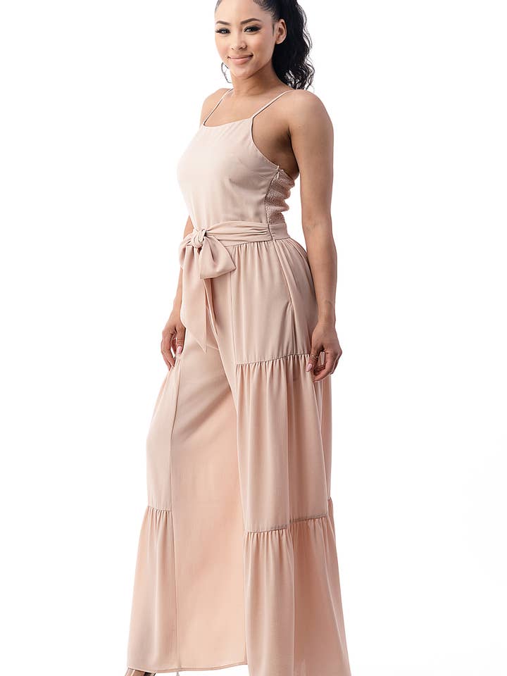 Boho Tiered Jumpsuit. for wholesale by Woven Pink