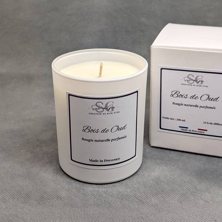 Natuurlijke geurkaars Oudhout, Premium Formulering voor wholesale door Sarl SdG / Souffle de Gaïa