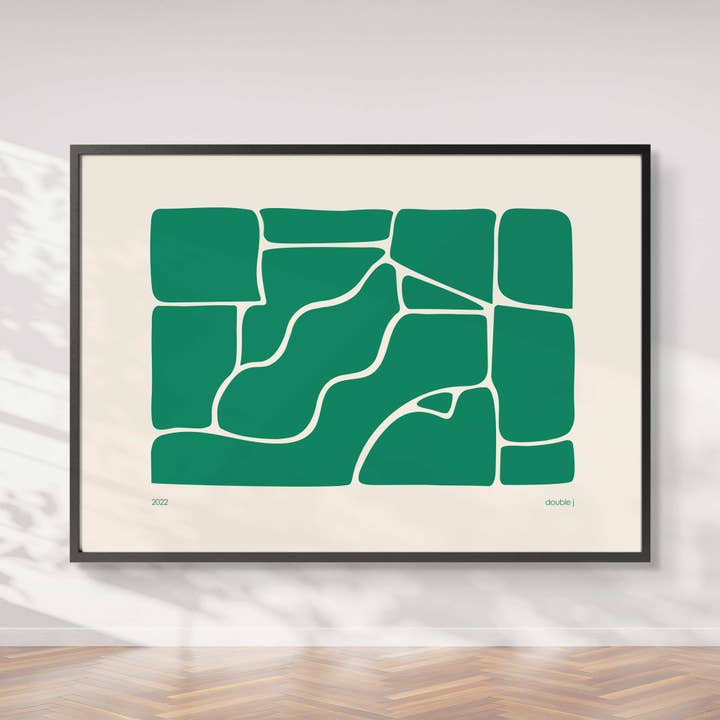 "Solid fluid" horizontal abstract print – green for wholesale by double j