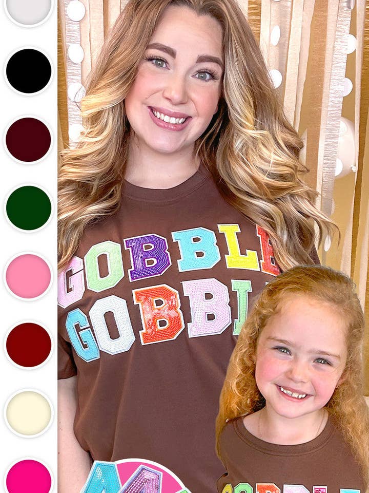 Gobble Gobble Sequin Graphic T-Shirt for wholesale by Sugar Stitch