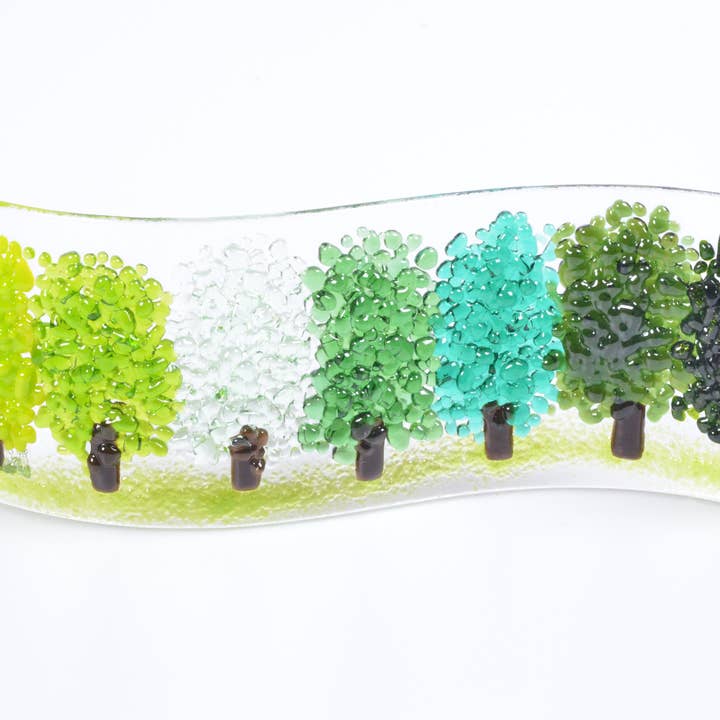 Pam Peters Designs – wholesale Decorative tabletop object – Fused Glass Green Trees Wave