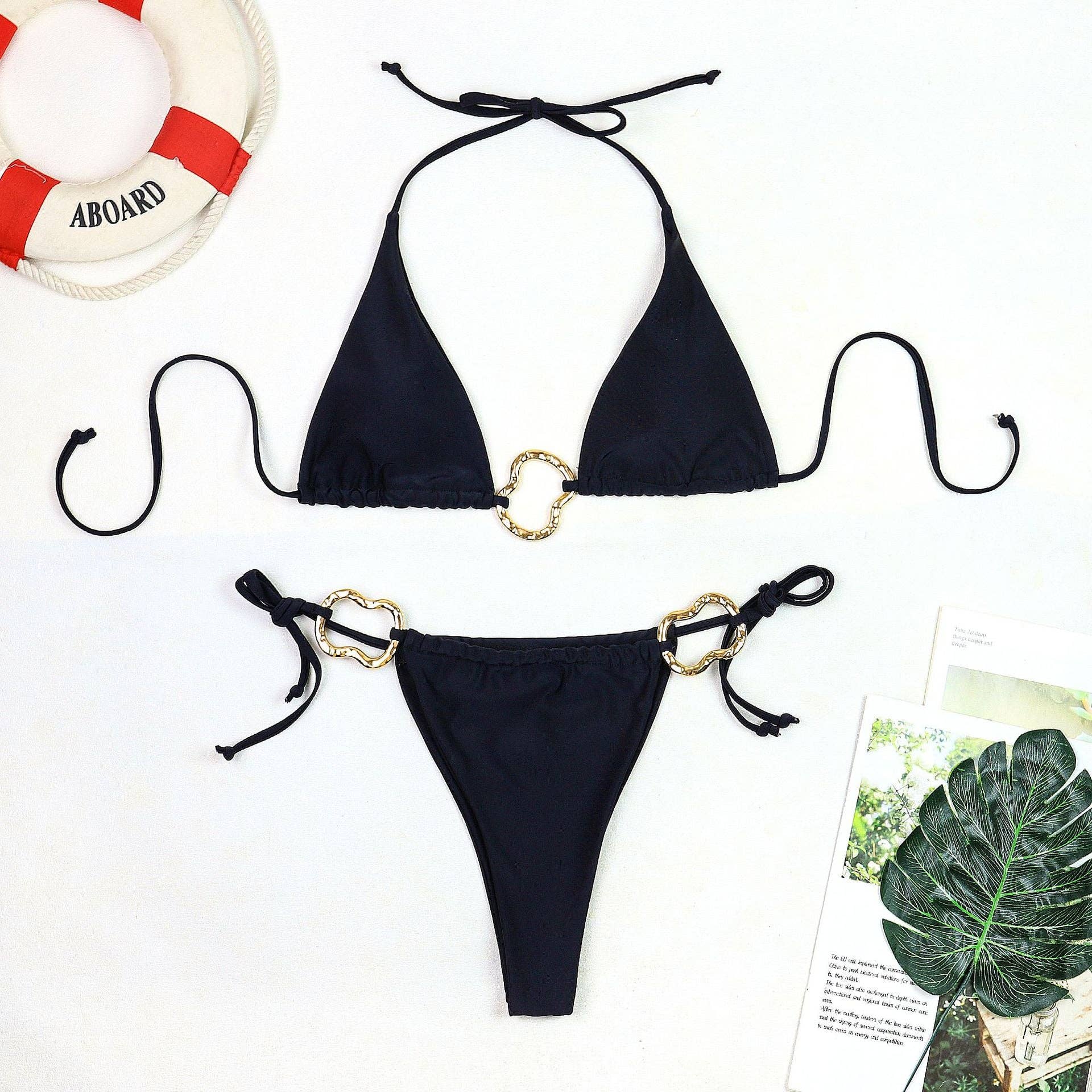 Dipped Shop - Wholesale Two Piece Swimsuit - Women's - Solid Color Sexy Halter Bikini Swimwear DP25C5434