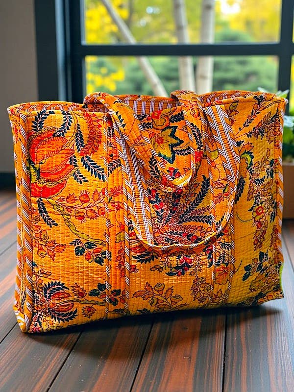 Bianca Orange Velvet Floral Tote Bag for wholesale by Nash Grey