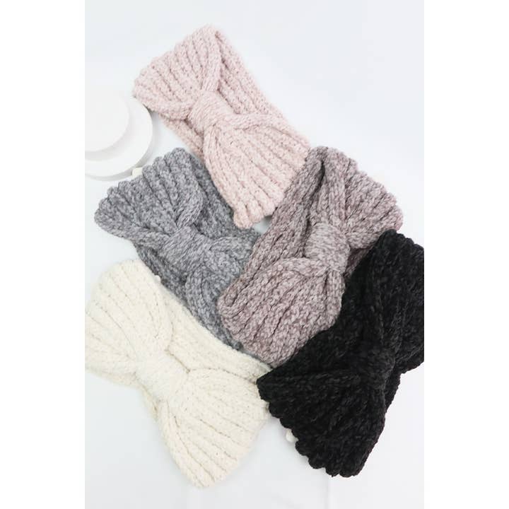 MIX COLOR Solid Knit Winter Bow Headband for wholesale on Faire
