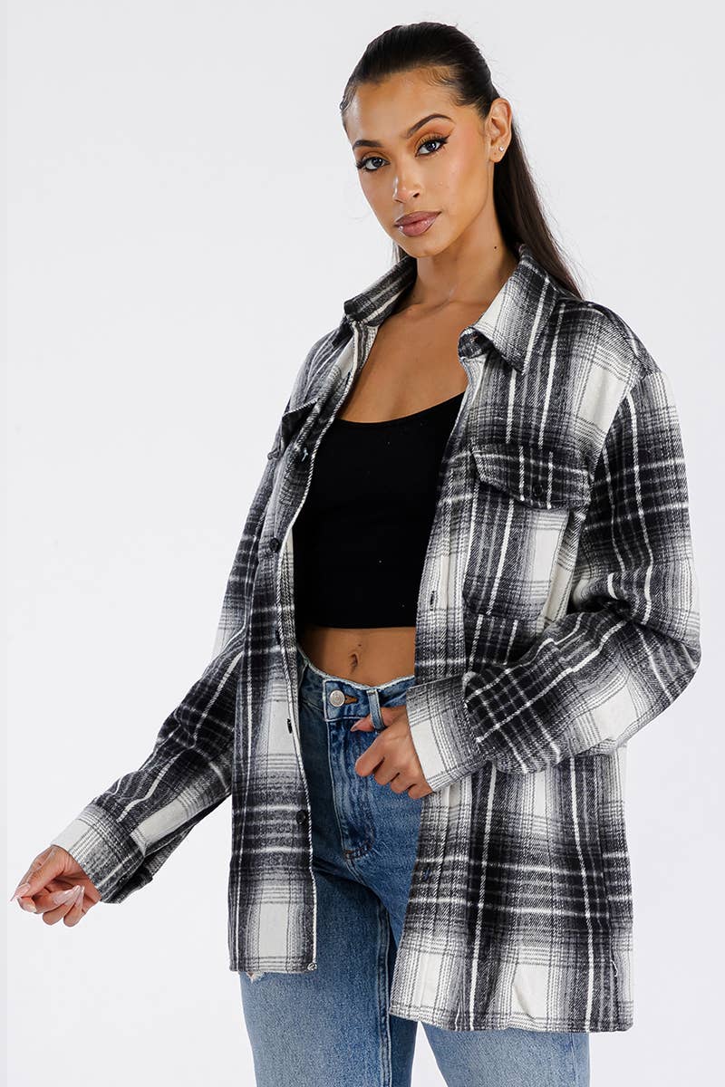 WEIV - Wholesale Shirt Jacket/Shacket - Women's - Boyfriend Oversized Soft Flannel Shacket3