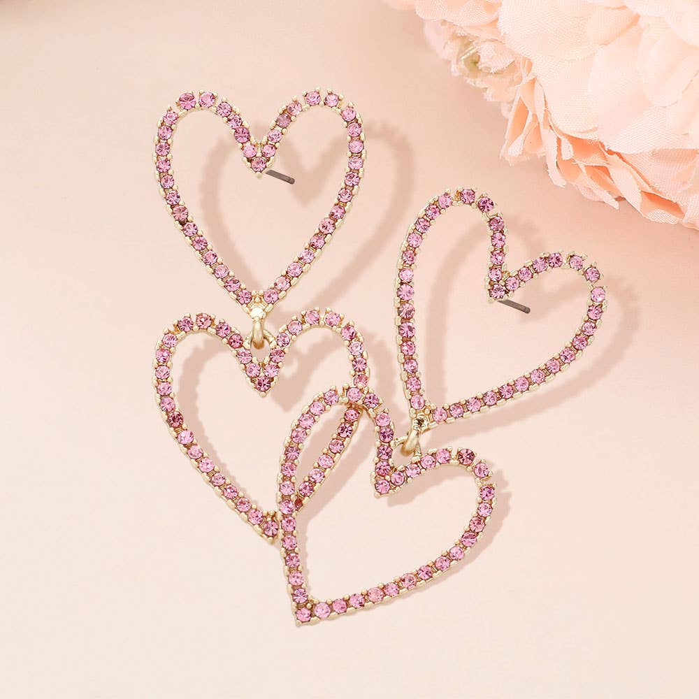 Sensibling Corp. - Vente Boucles d'oreilles pendantes - Boucles d'oreilles pendantes à maillons en cœur ouvert pavées de pierres1