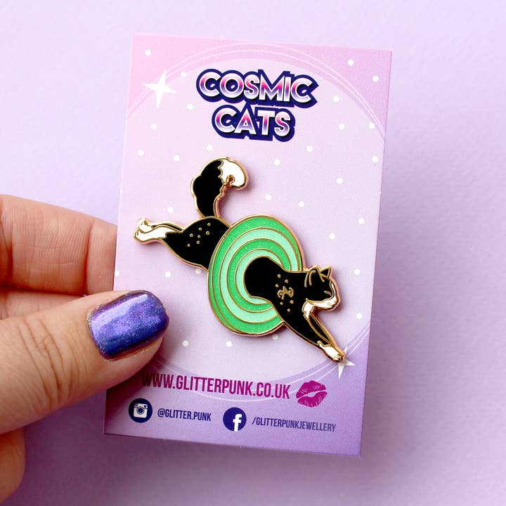Glitter Punk - Wholesale Lapel Pin/Button - Space Portal Cat Enamel Pin – Cosmic Cats Collection