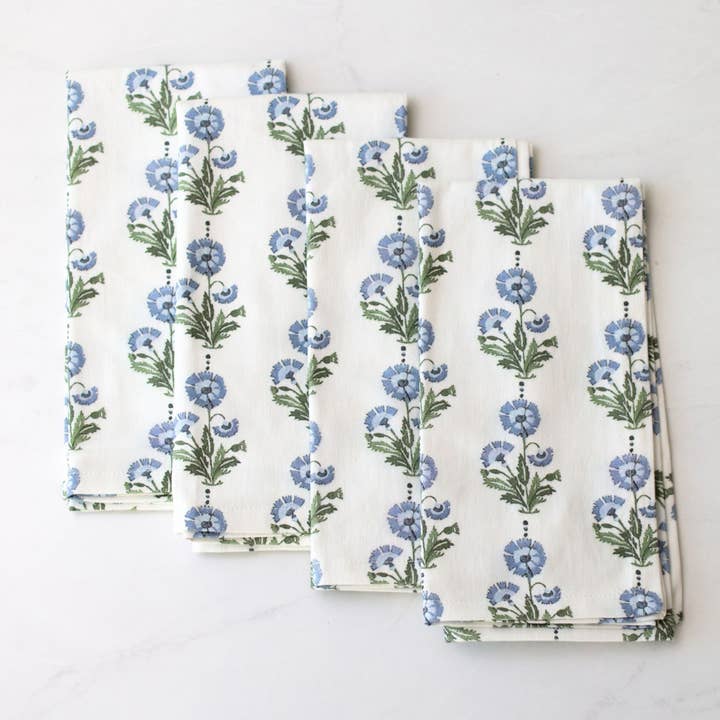 Tajik Home LLC - Wholesale Dinner & Cloth Napkin - Amalthea Blue Handcrafted Block Print Napkins - Set of 42