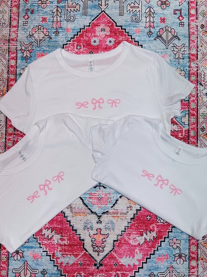 Pink Bow Adult Baby Tee for wholesale by Happy Hour