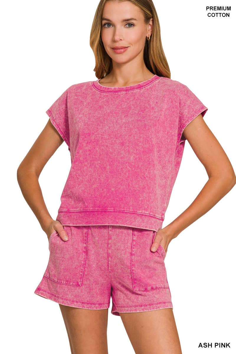 42POPS - Wholesale Lounge Set - Women's - '.._ Premium Cotton Washed Sleeveless Top & Shorts Set2