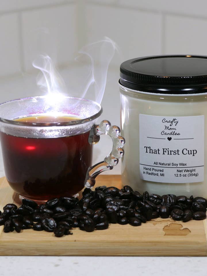 Bougie au soja That First Cup, cire fondue, sprays d'ambiance pour la vente par Crafty Mom Candles LLC