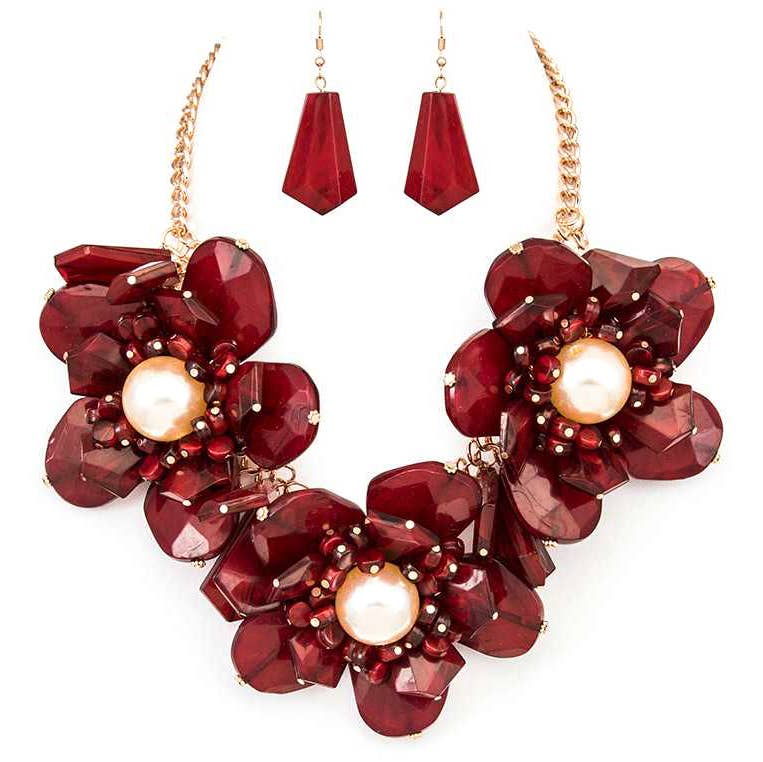 Artini Accessories – wholesale Jewellery set – Resin & Pearl Flowers Statement Necklace Set1