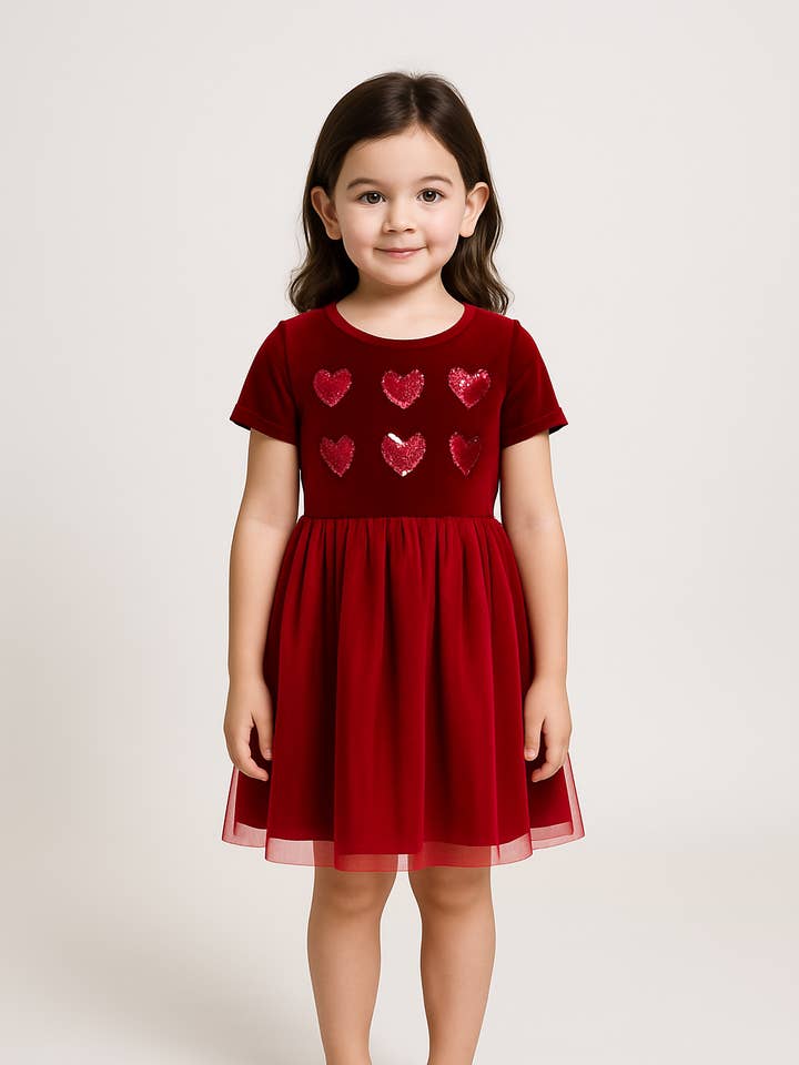 Robe en velours avec corsage à cœurs en sequins et jupe en tulle pour la vente par Badgley Mischka (Girls)