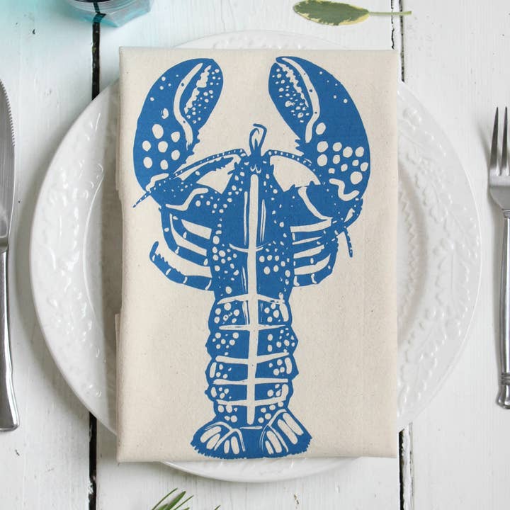 Hearth and Harrow - Vendita all'ingrosso Strofinacci - Canovaccio in cotone biologico con stampa aragosta blu-viola0