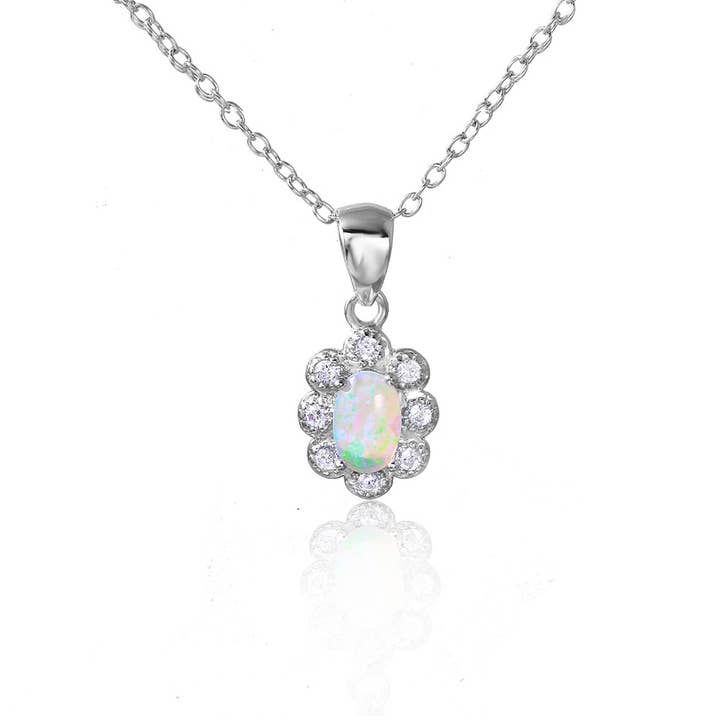 CZ Flower with Synthetic Opal Necklace - STP01502CFJ for wholesale by Custom Fashion Jewels