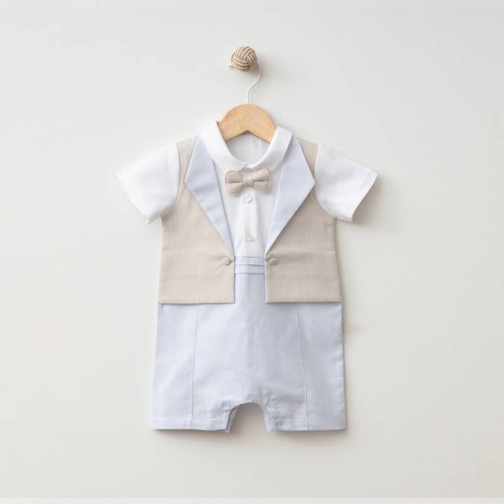 Elegant Baby Boy Tuxedo Romper - 3-12M for wholesale by Omnis Pura