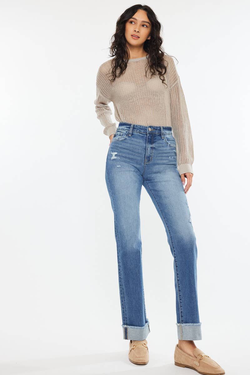GEMIDDELDE OPEN PACK HIGH RISE STRAIGHT JEANS-KC20065M voor groothandel op Faire1