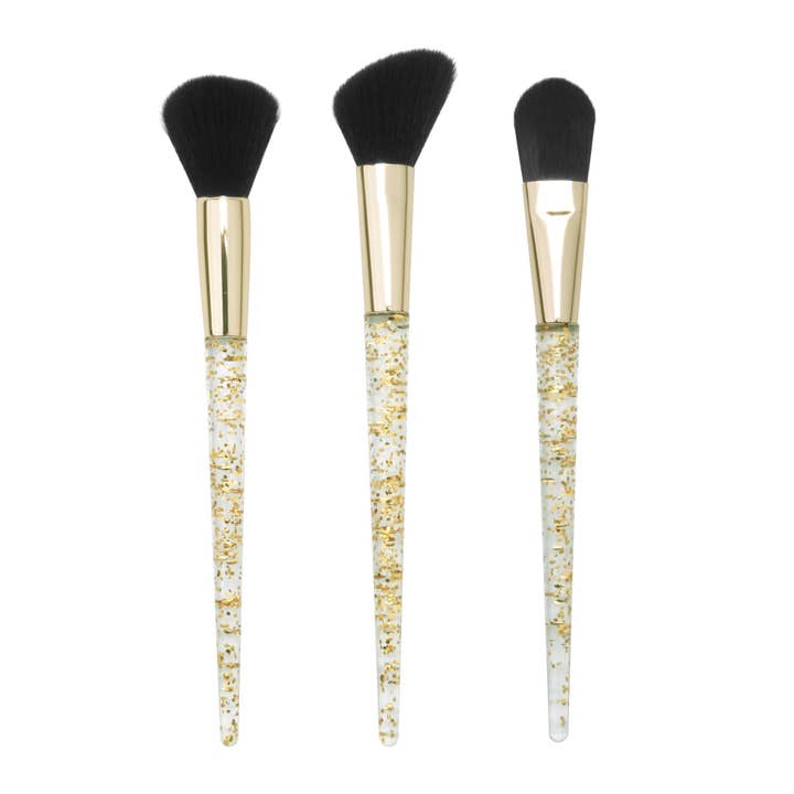 VIAI Beauty - Wholesale Makeup Brush Set - PROLUX Gold Flakes 3-Piece Brush Set3