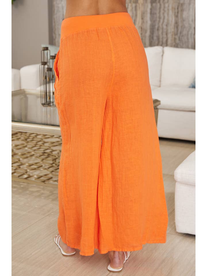 MILIO MILANO – Engroshandel Bukser - Dame – ITALIENSK HØRSØMDETALJE BREDE BENBUKSE-ORANGE2