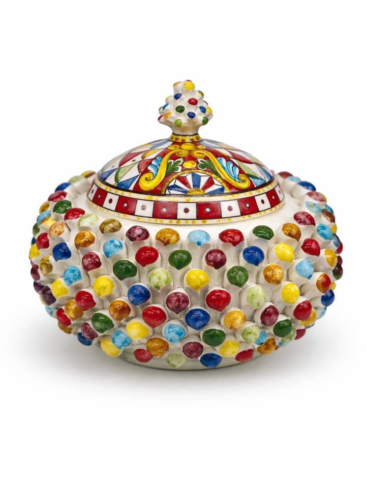 Pigna Caltagirone Ceramic Cookie Jar cm H.23 L.25 D.14 Handcrafted Multicolor for wholesale by DD Ceramiche Siciliane