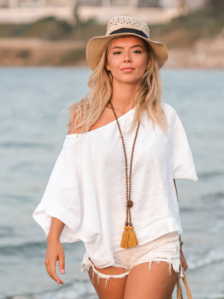 Moa - Wholesale Blouse - Women's - Pure Linen Beige Top