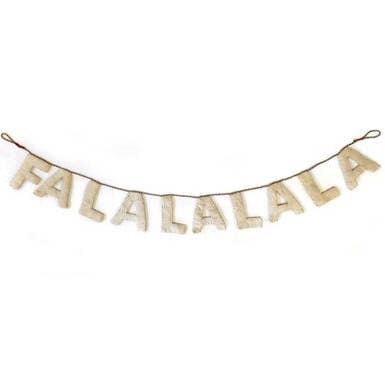 Felt Fa La La La Garland - Cream with Gold Stitching for wholesale by Sugarboo & Co