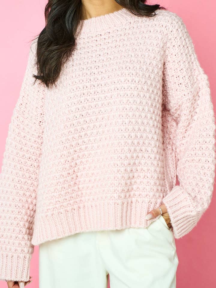 Darwin Oversized Chunky Knit Jumper Pink for wholesale by Cara & The Sky