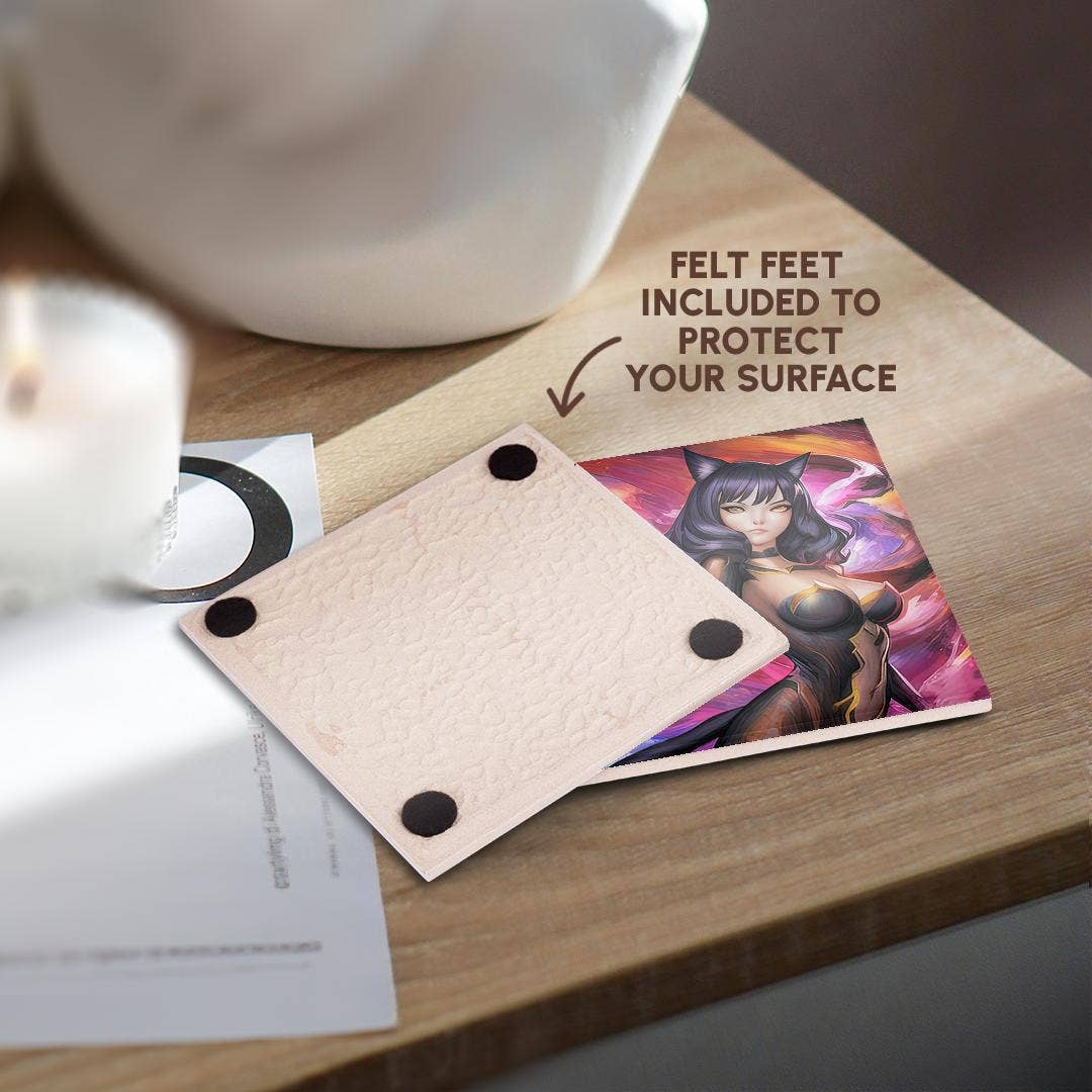 3dRose - Wholesale Coasters - 3dRose, Cat Woman. Charming brunette, black cat girl. The goddess of luck, Coaster3