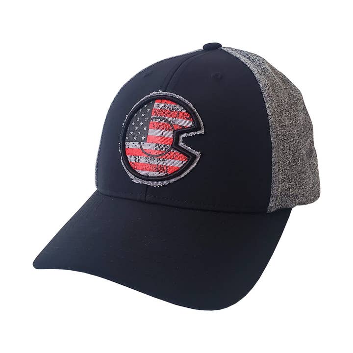 CO USA Proud Hat - Black/Heather Gray/Red for wholesale by ColoradoCool Apparel