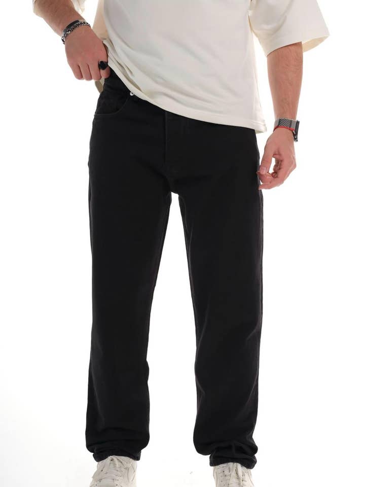 Black Relaxed Fit Straight Jeans 1188 for wholesale by Monocloth