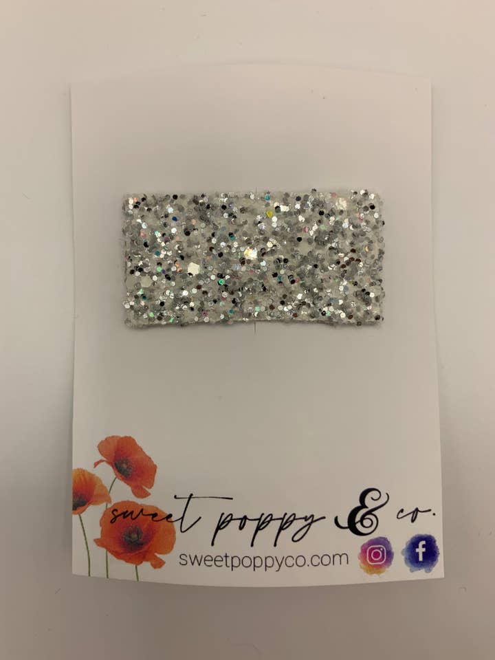 White Silver Sparkle Snap Clip for wholesale by Sweet Poppy & Co.