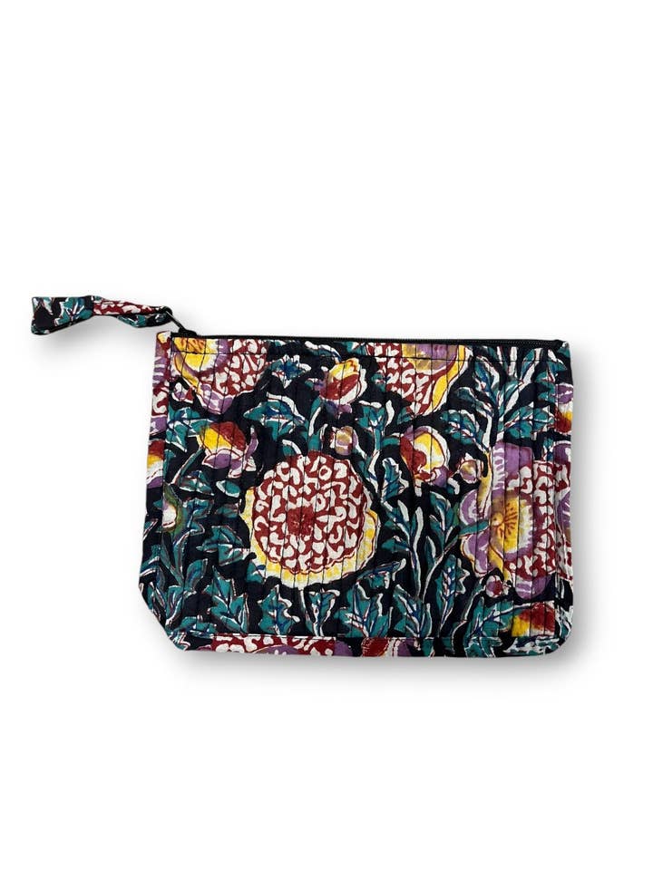 Quilted cotton pouch Block Print for wholesale by Curiosity Lab