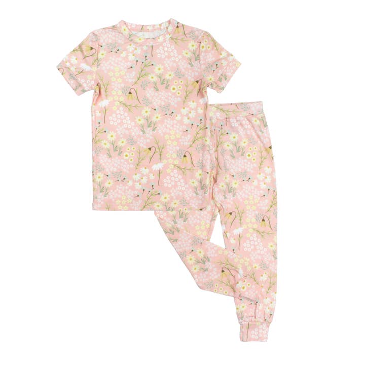 Ensemble de pyjama pour enfants à manches courtes en bambou à deux pièces Spring Meadow pour la vente par Emerson and Friends