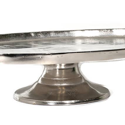 Nikkel aluminium ovale schotel op voetstuk groot voor wholesale door S.N.K. Home Decor