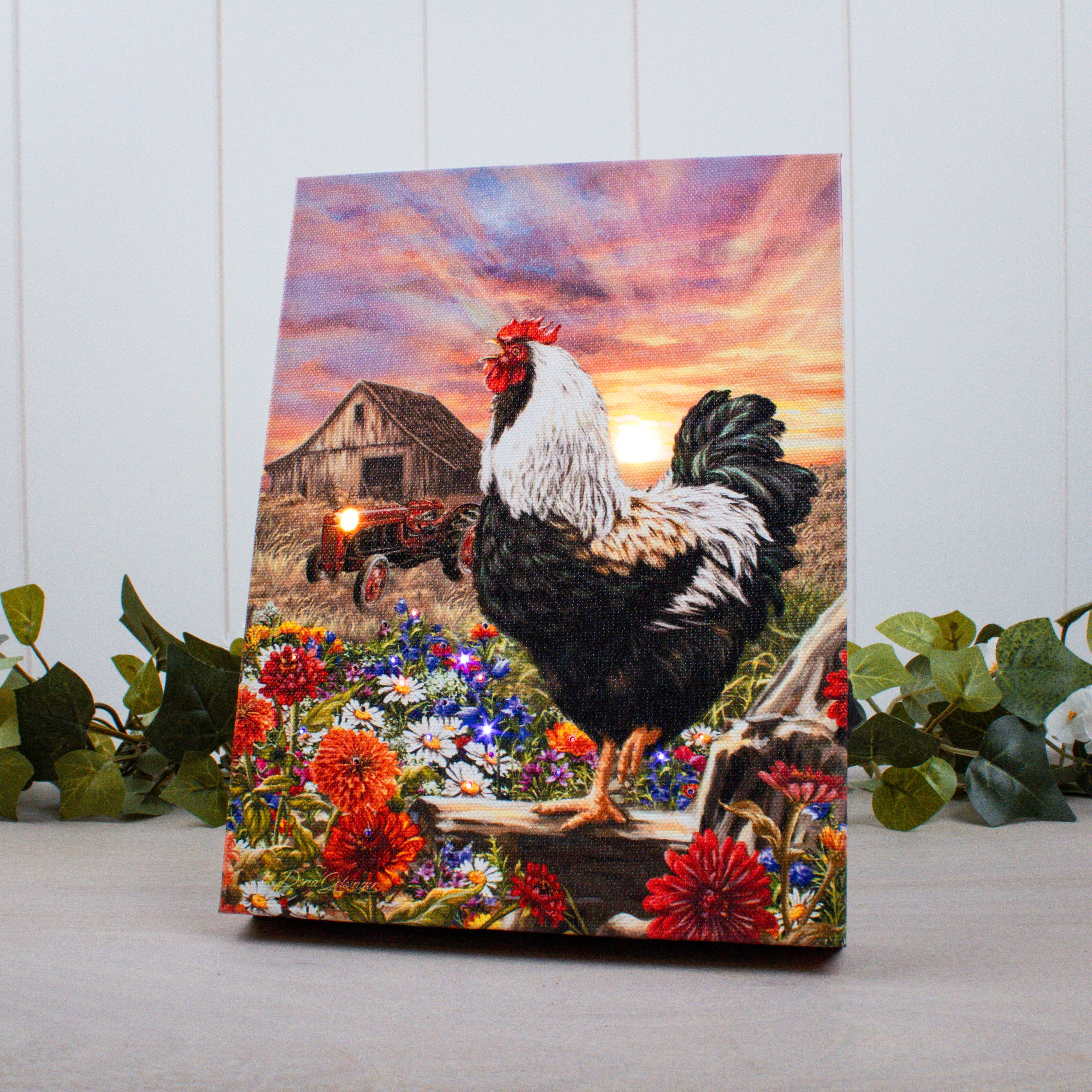Glow Decor – wholesale Decorative tabletop object – Rooster Crow 8x6 Lighted Tabletop Canvas0