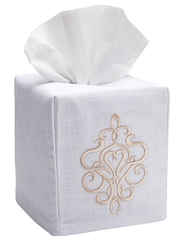 Tissue Box Cover, Tuscan Scroll (Beige) for wholesale by Jacaranda Living