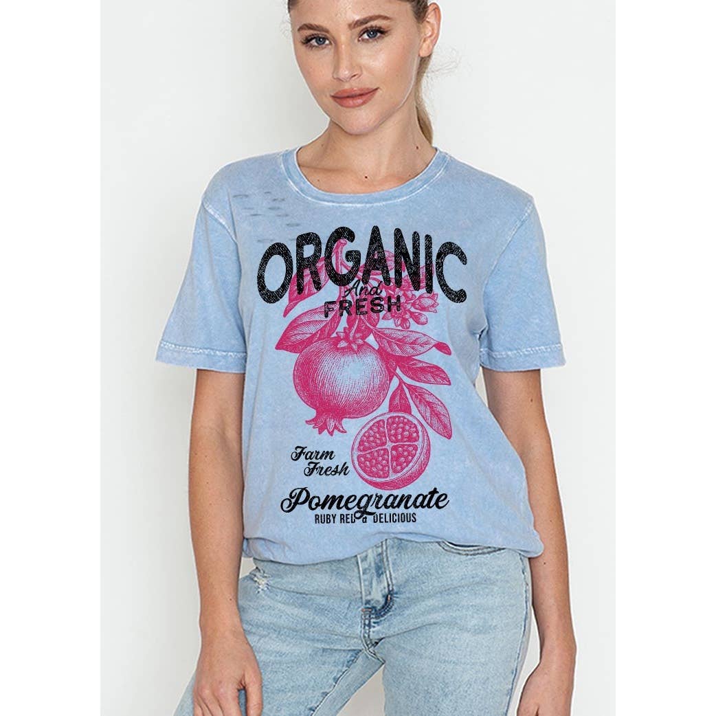 2&moon - Wholesale Screen Printed T-Shirt - Women's - FARM FRESH POMEGRANATE MINERAL WASH TEE0